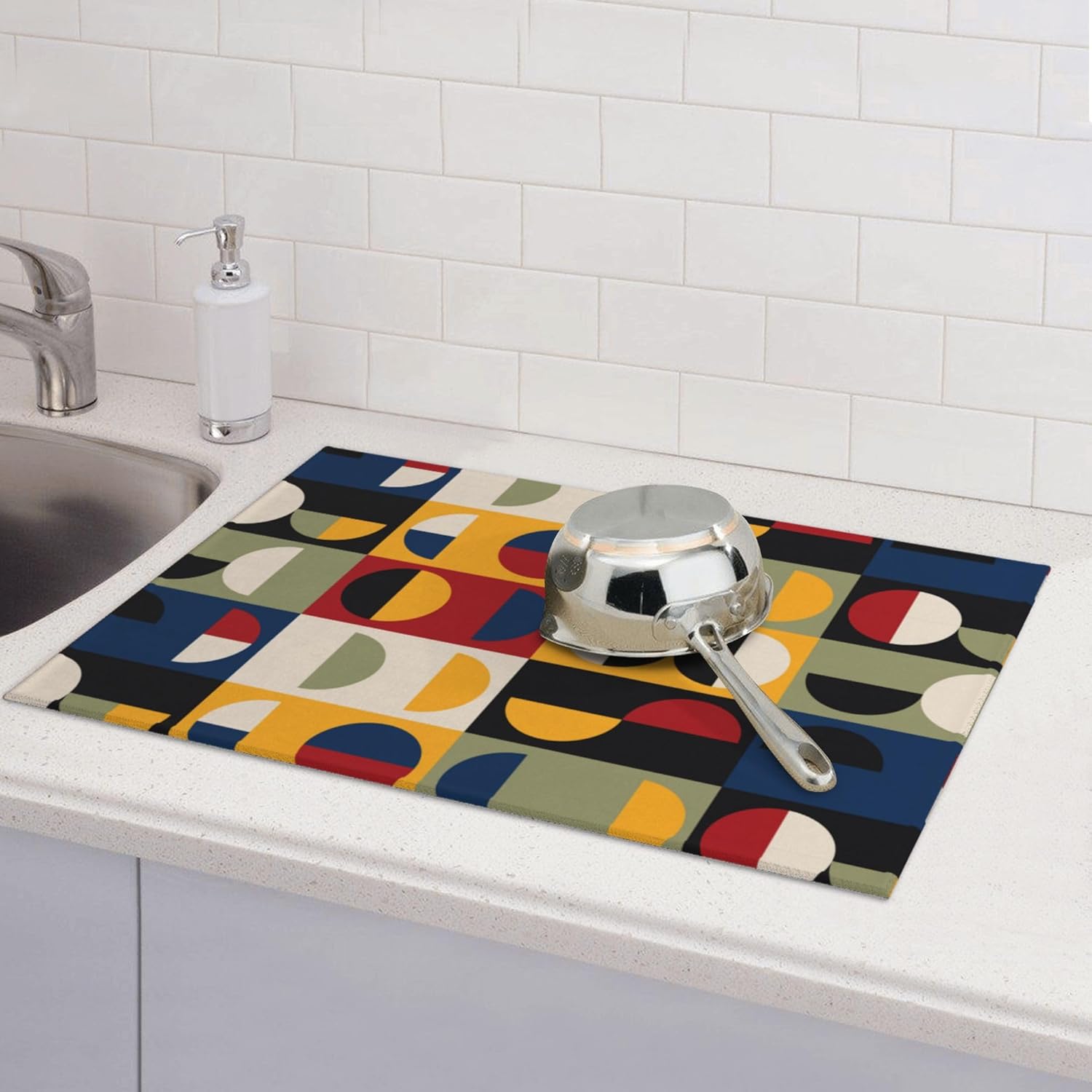 Retro Mid Century Modern Kitchen Drying Mat Microfiber Dish Drainer Mat for Kitchen Counter