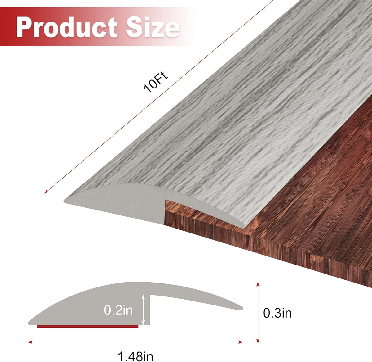 10Ft Carpet Floor Transition Strip, Self Adhesive Floor Edging Trim Strip, PVC Threshold Cover for