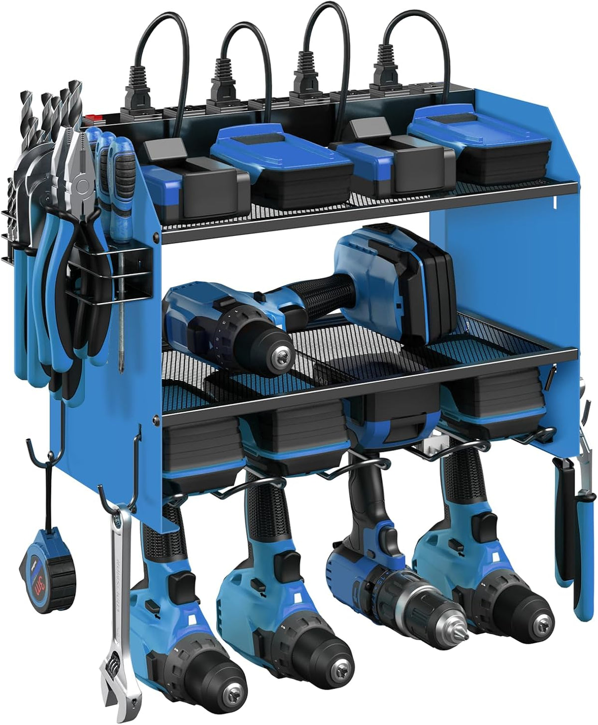 CCCEI Modular Power Tool Organizer Wall Mount with Charging Station. Garage 4 Drill Storage Shelf