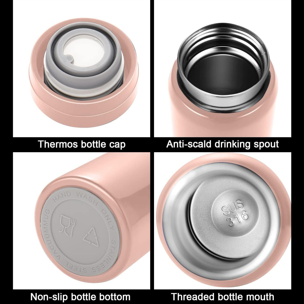 10oz Mini Water Bottle Stainless Steel Thermos Small Flask - Insulated Vacuum, Leak Proof, Keeps