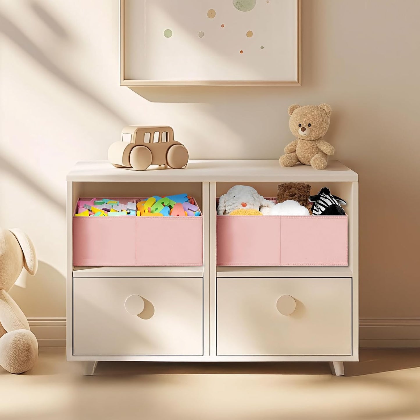 DIMJ Large Closet Shelf Organizer Bins 8 Packs with Handles and Divider, Fabric Trapezoid Storage