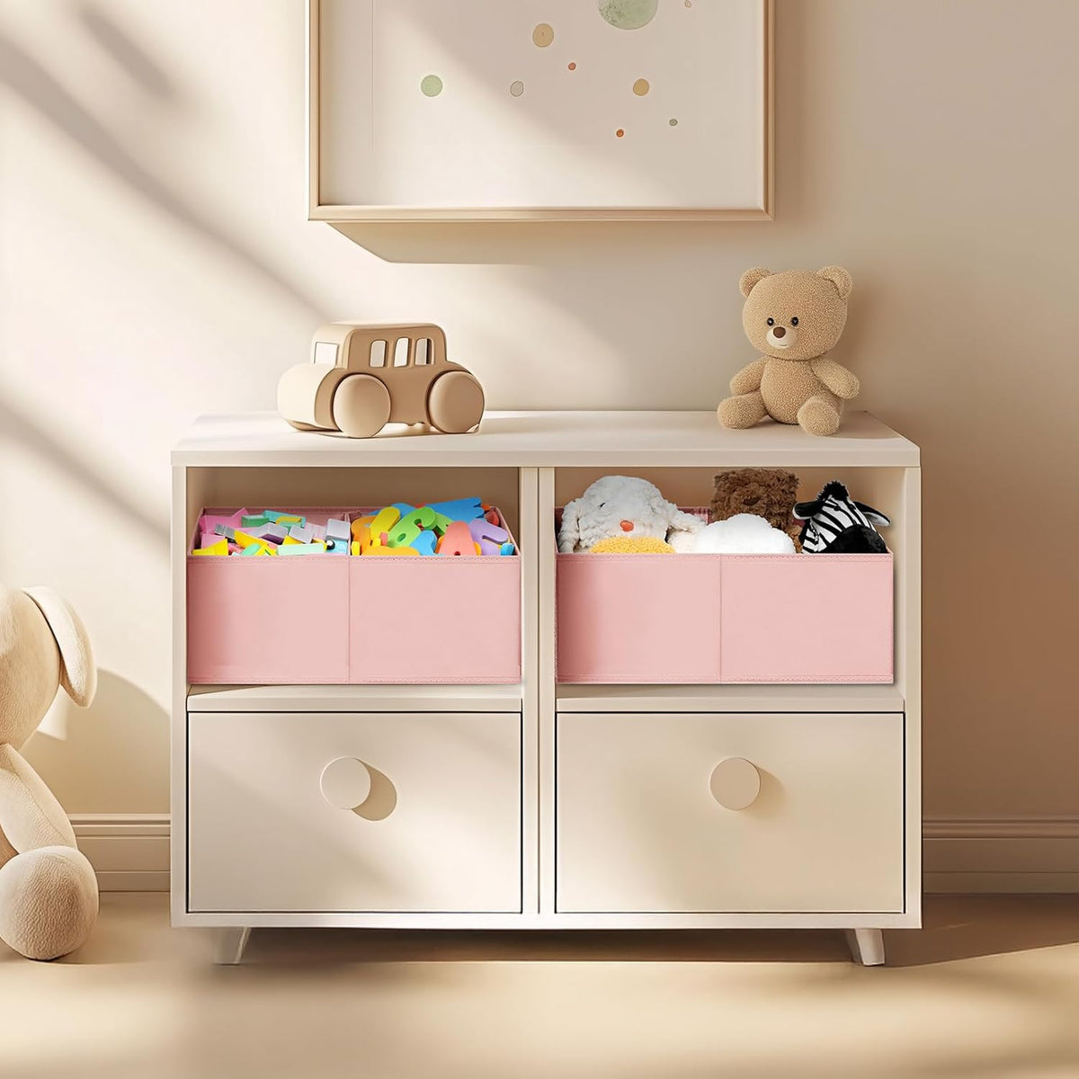 DIMJ Large Closet Shelf Organizer Bins 8 Packs with Handles and Divider, Fabric Trapezoid Storage