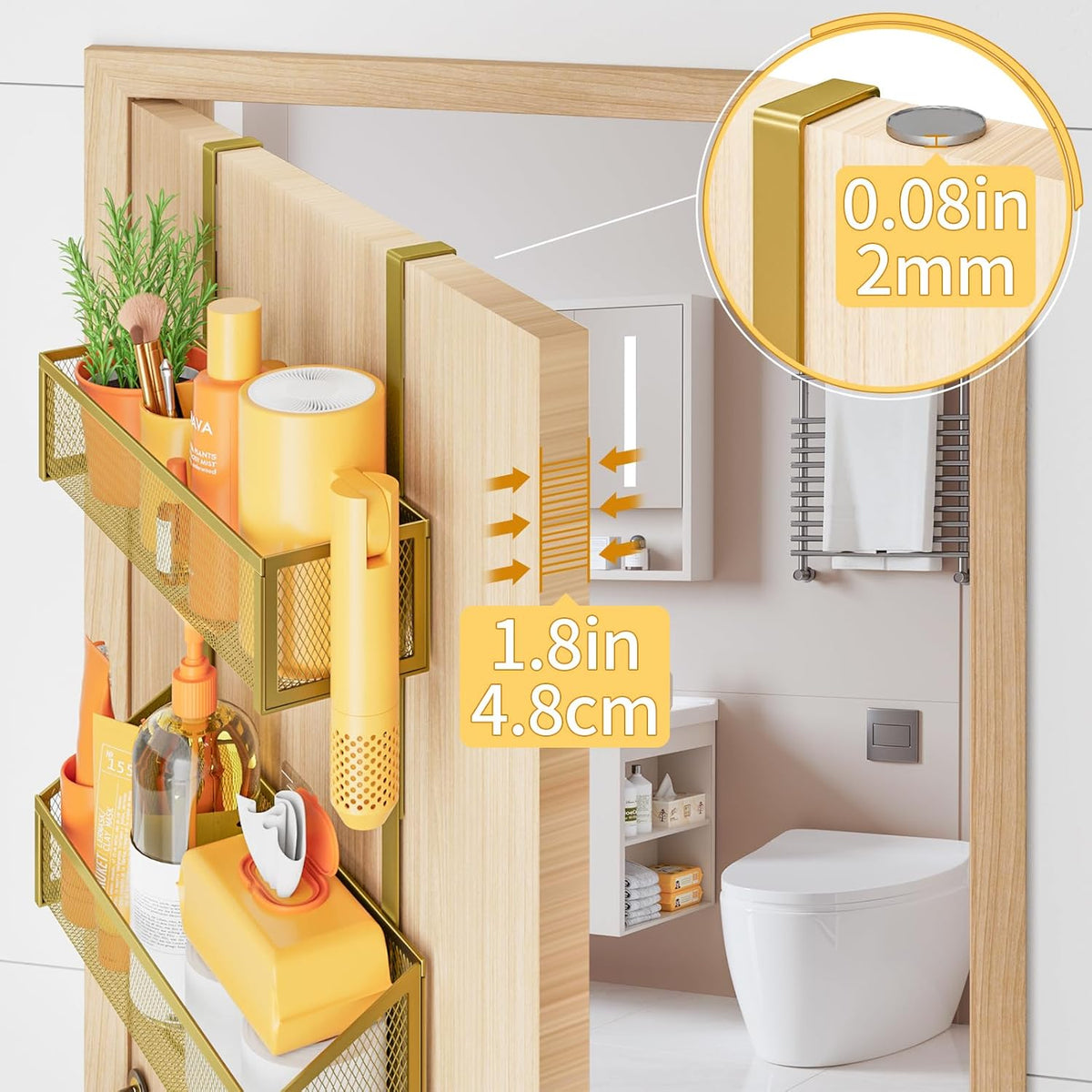 Over The Door Hooks Organizer, Coat Rack Over The Door Storage Hanger Towel Rack, Back of Storage