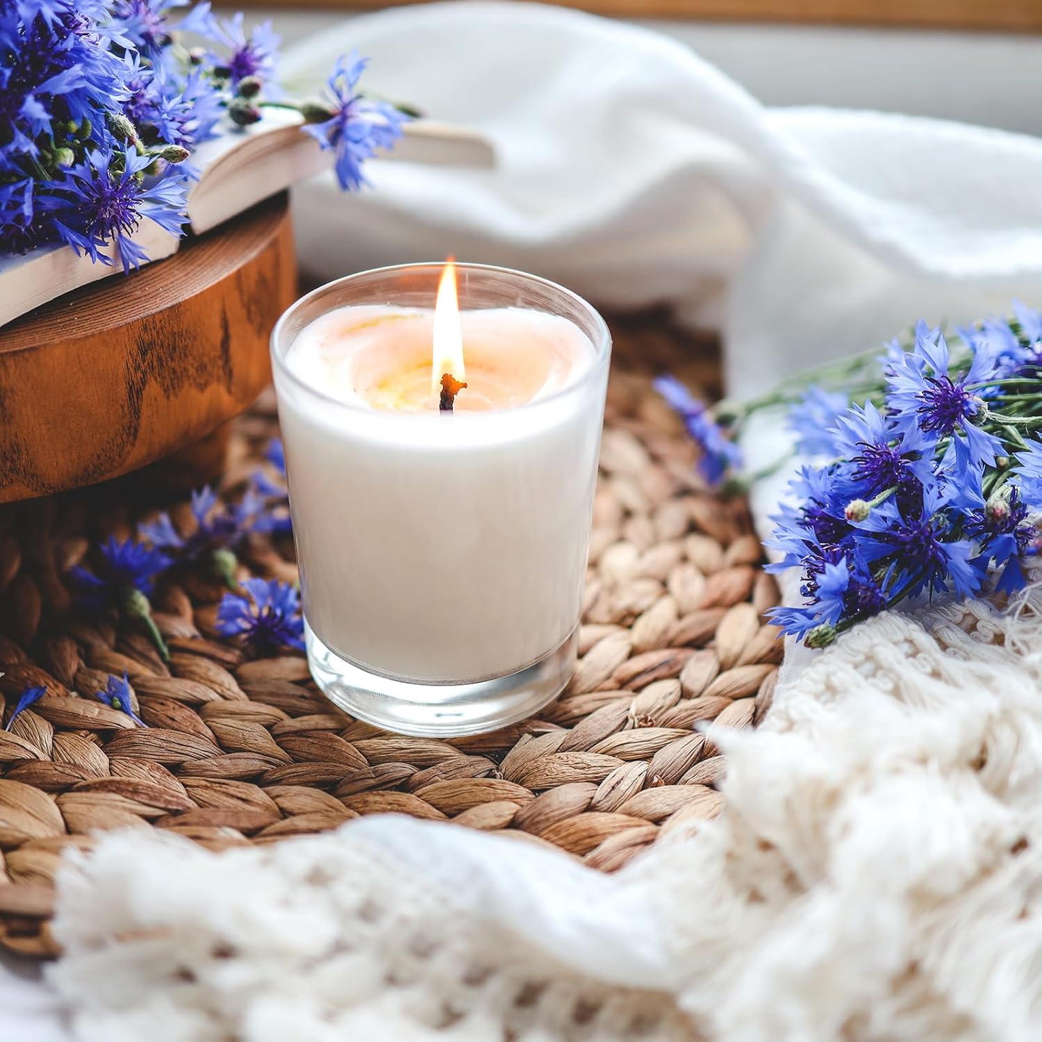 Thick Candle Jars for Making Candles 12 Pcs, 7 OZ Empty Jars with Wood Lids for Candle Making