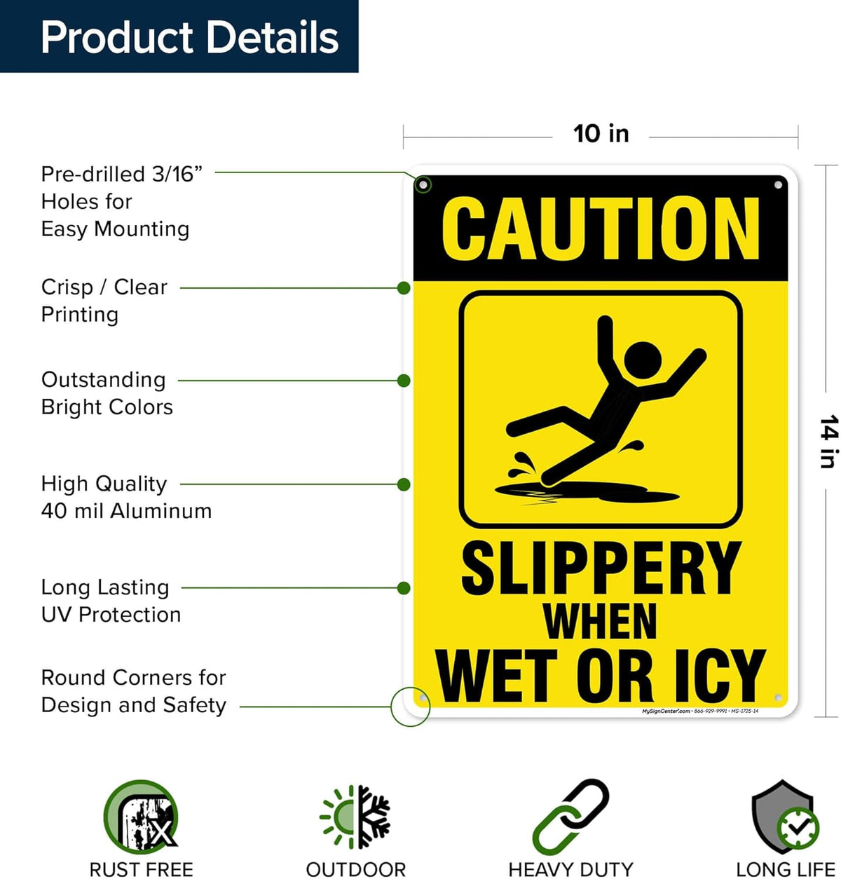Caution Slippery When Wet Sign or ICY Sign, 10"x14" 0.40 Aluminum, Fade Resistance, Indoor/Outdoor