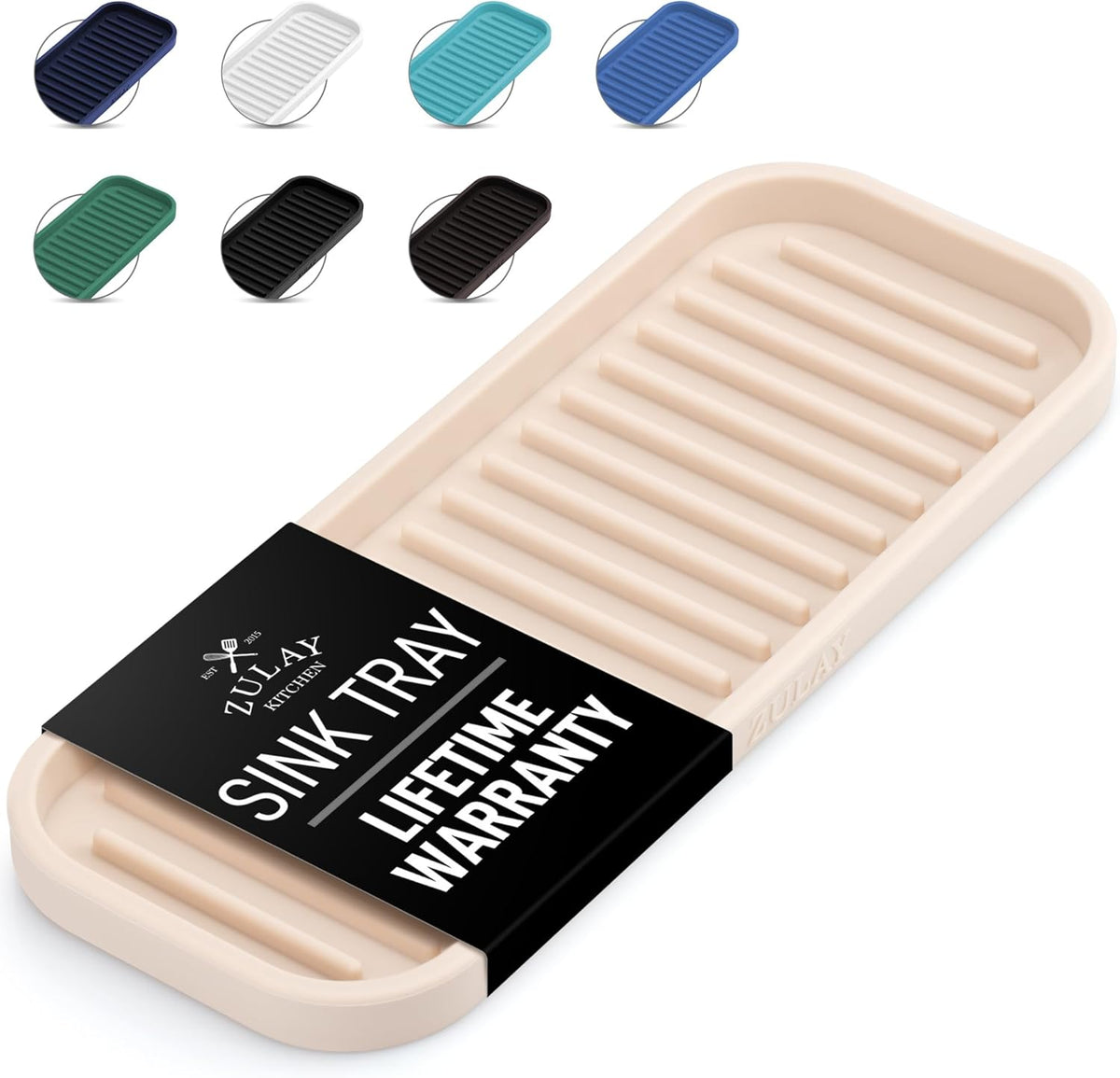 Zulay Kitchen (9x3.5) Silicone Sponge Holder for Kitchen Sink - Flexible Multipurpose Soap Tray