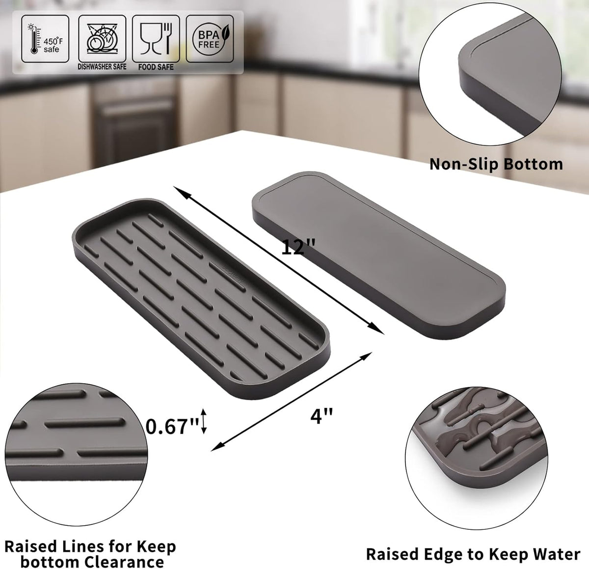 Silicone Kitchen Sink Organizer Tray for Multiple Usage,Eco-Friendly Sponges Holder for Kitchen