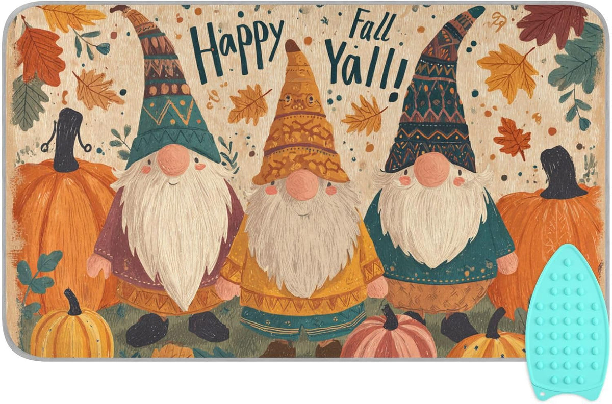 Cartoon Pumpkin Gnomes Fall Ironing Mat for Table top Portable Ironing Pad Blanket for Washer Dryer