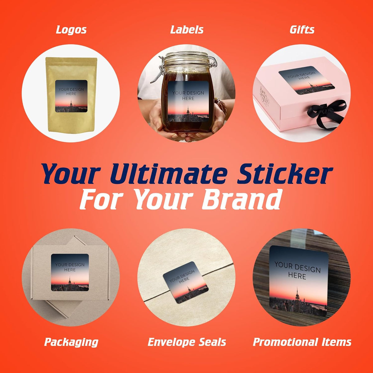 100 Custom Vinyl Stickers - Upload Your own Image, Text, Design, Logo - Personalized Logo Labels