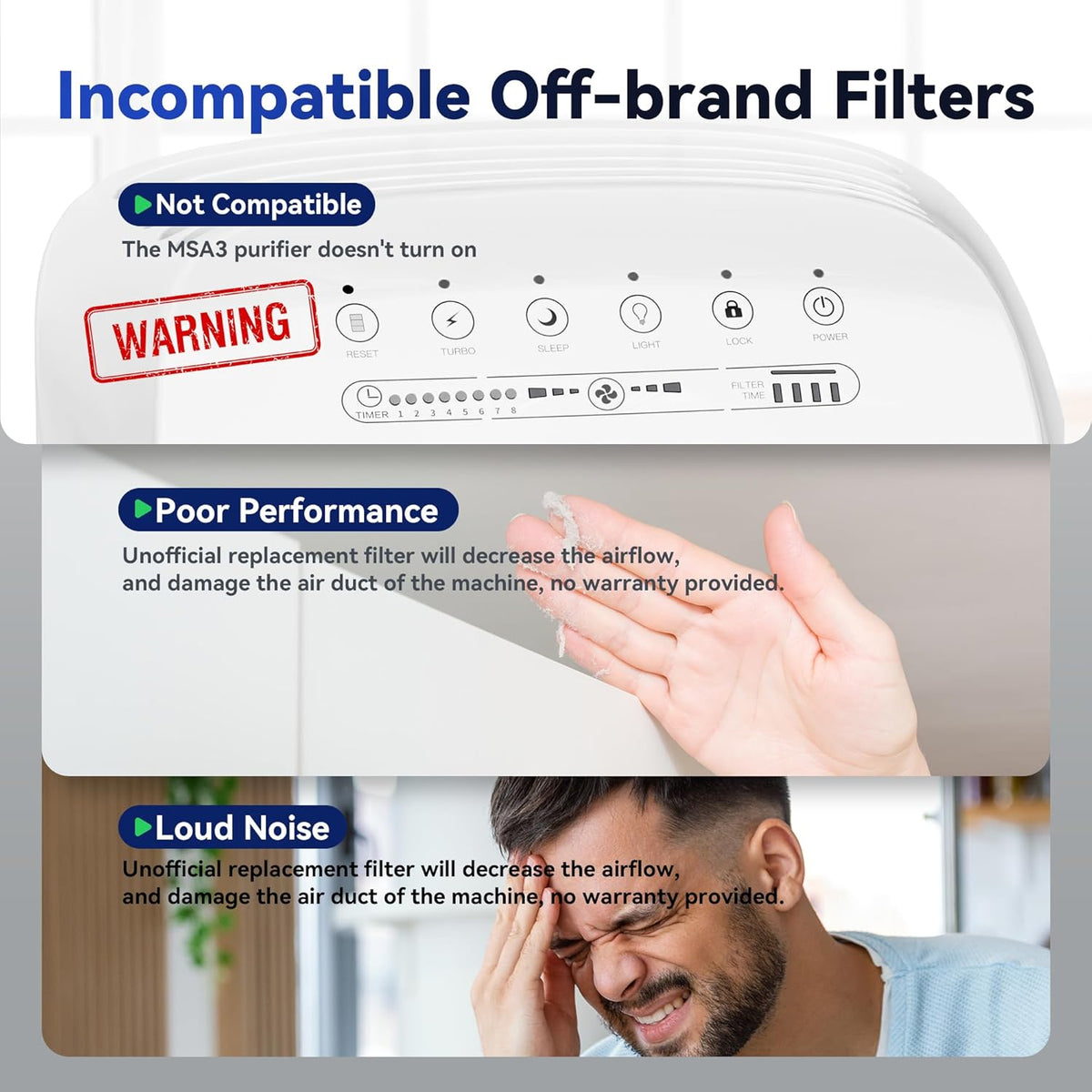 Membrane Solutions MSA3/MSA3S Genuine Air Filter Replacement 1 Pack, Upgraded 4-in-1 H13 True HEPA