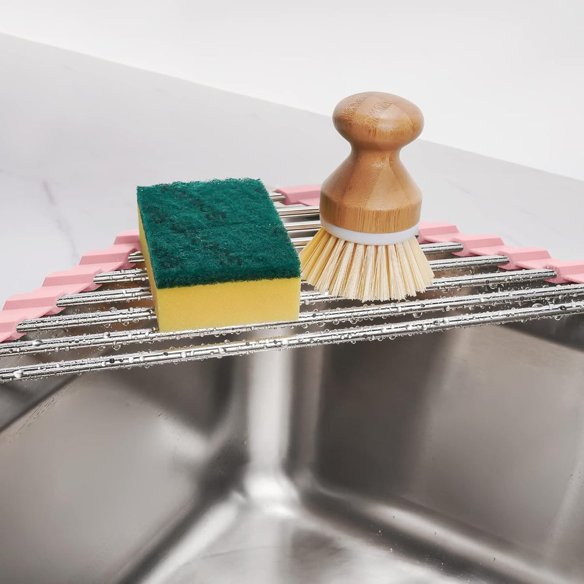Tomorotec Triangle Foldable Dish Drying Rack, Small Roll-Up Stainless Steel Over Sink Drainer for