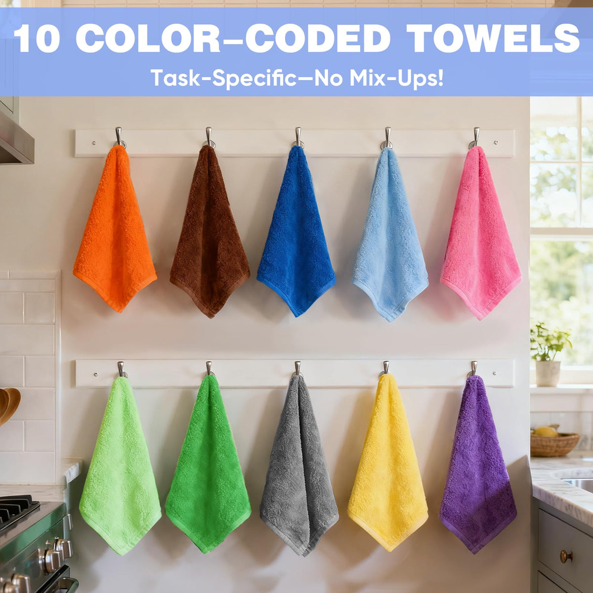 TEAWOO 10 Colors Microfiber Cleaning Cloths, 10 Pack Assorted Cleaning Rags