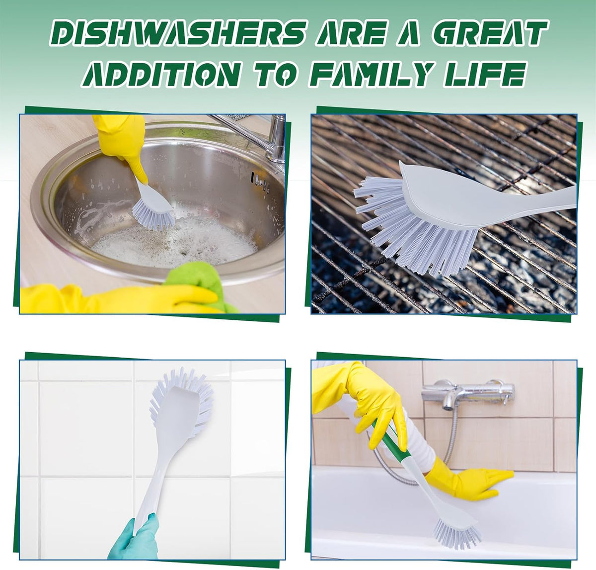 Hsei 20 Pcs Green Kitchen Scrub Dish Brush Bulk with 11 Inch Anti Slip Handle Cleaning Dish