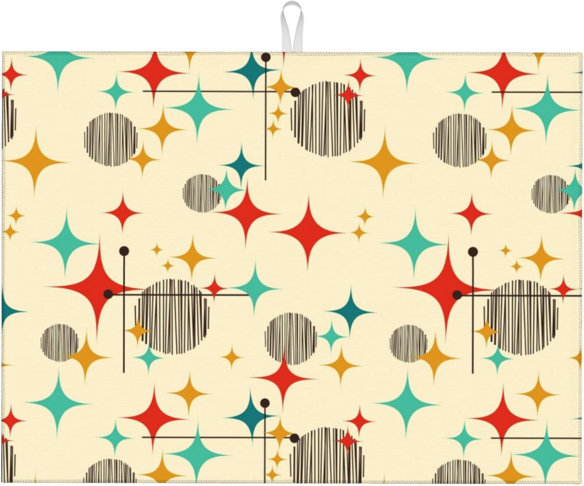 Mid Century Modern Atomic Retro Microfiber Dish Drying Mat for Kitchen Counter 18"x24" Yellow
