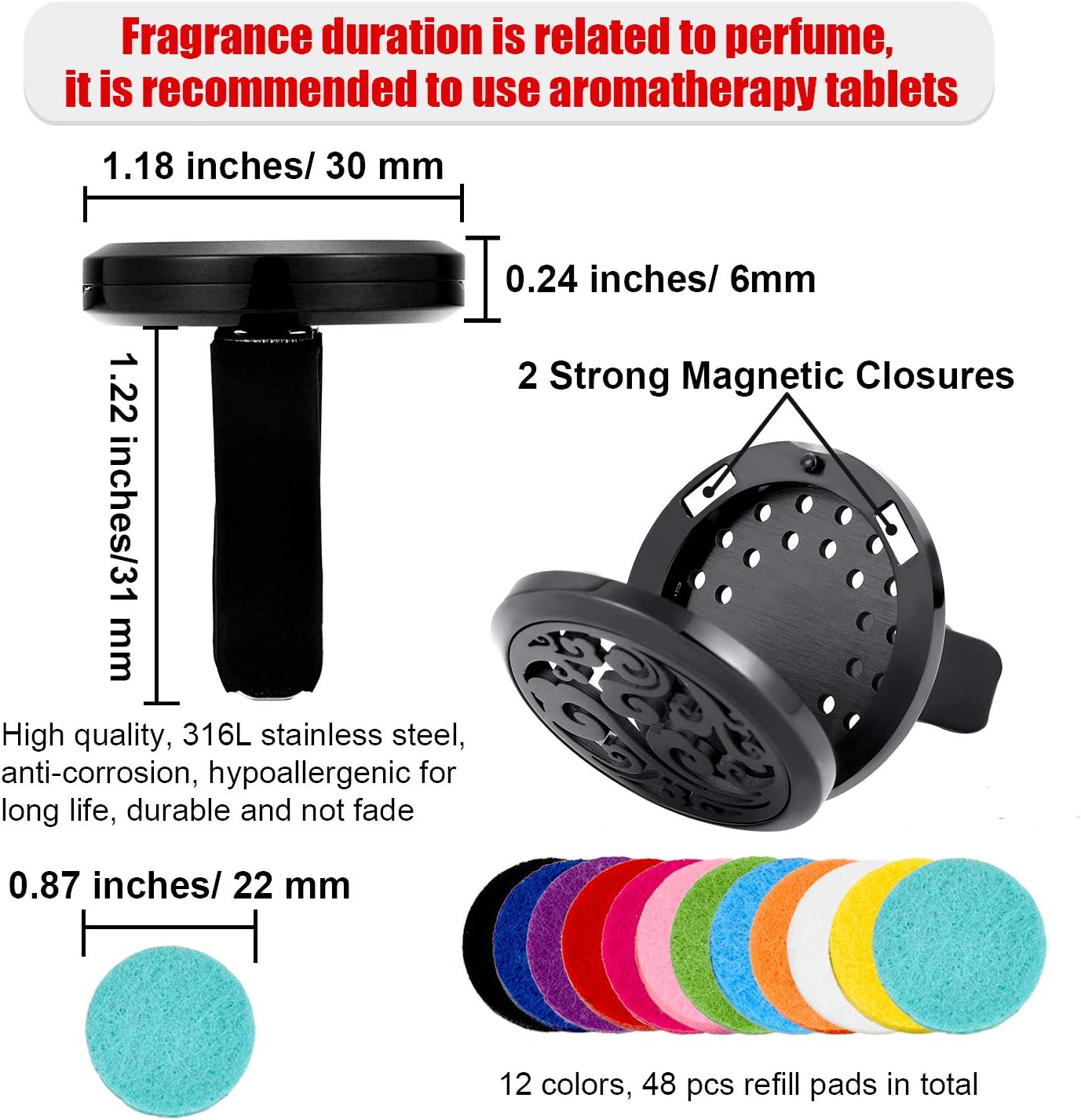 2 Pieces 316L Car Aromatherapy Oil Diffuser Air Freshener with 48 Felt Pad (Cloud, Sunflower