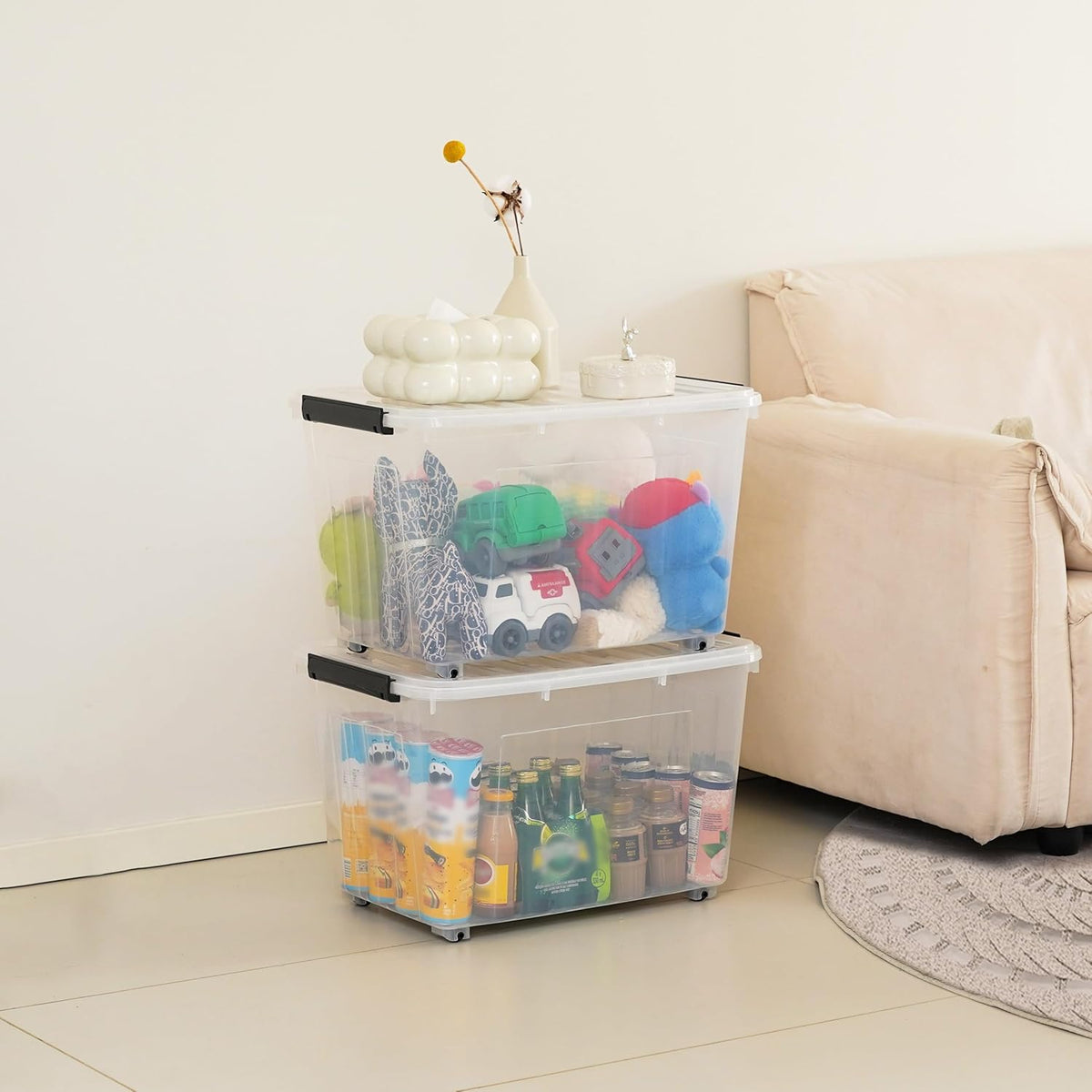 Citylife 82 QT Clear Plastic Storage Bins with Lids Stackable and Nestable Storage Boxes with Lids