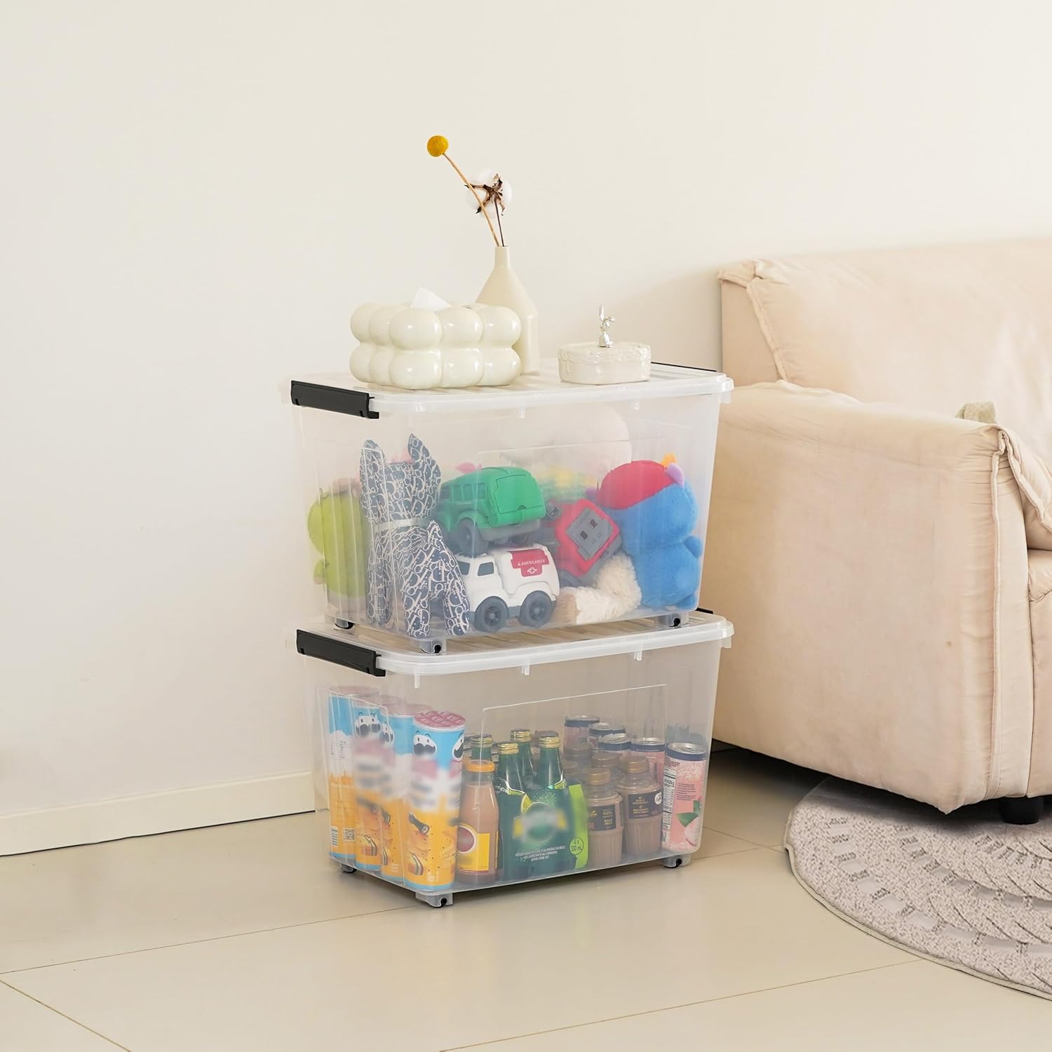 Citylife 82 QT Clear Plastic Storage Bins with Lids Stackable and Nestable Storage Boxes with Lids