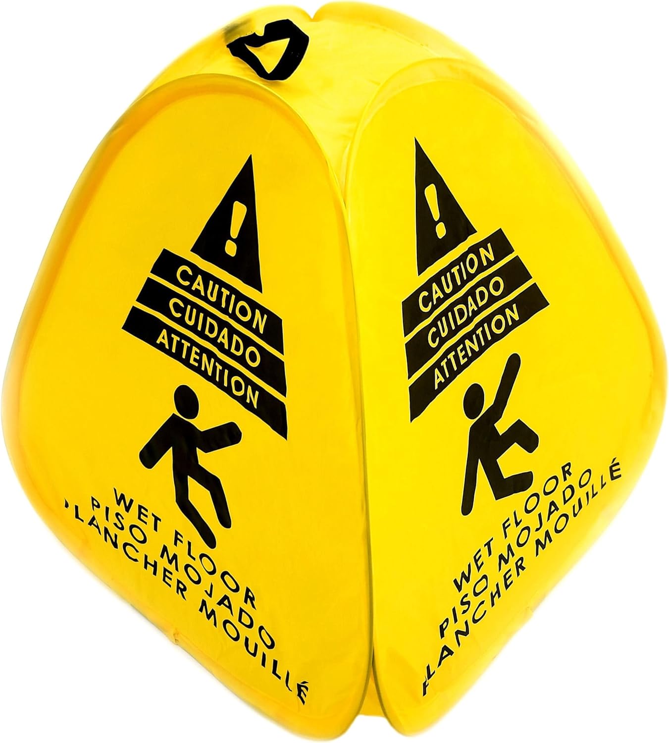 Kraken Sign Co - Pop-up Sign, Yellow 4-Sided Bilingual Trilingual English/Spanish/French Warning