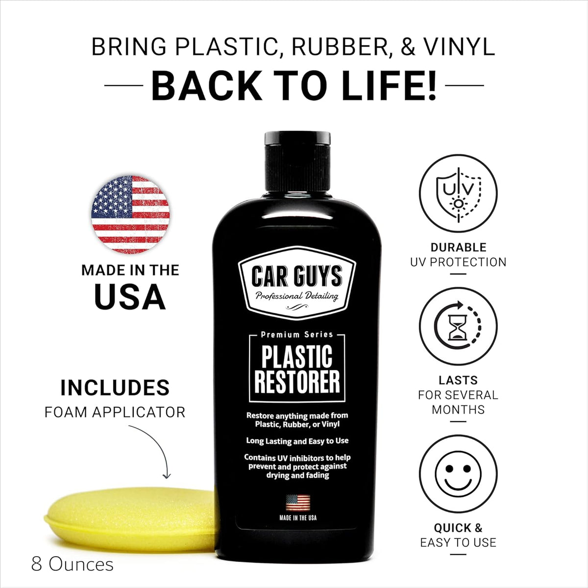 CAR GUYS Plastic Restorer | Bring Plastic, Rubber, and Vinyl Back to Life! | User Friendly Trim