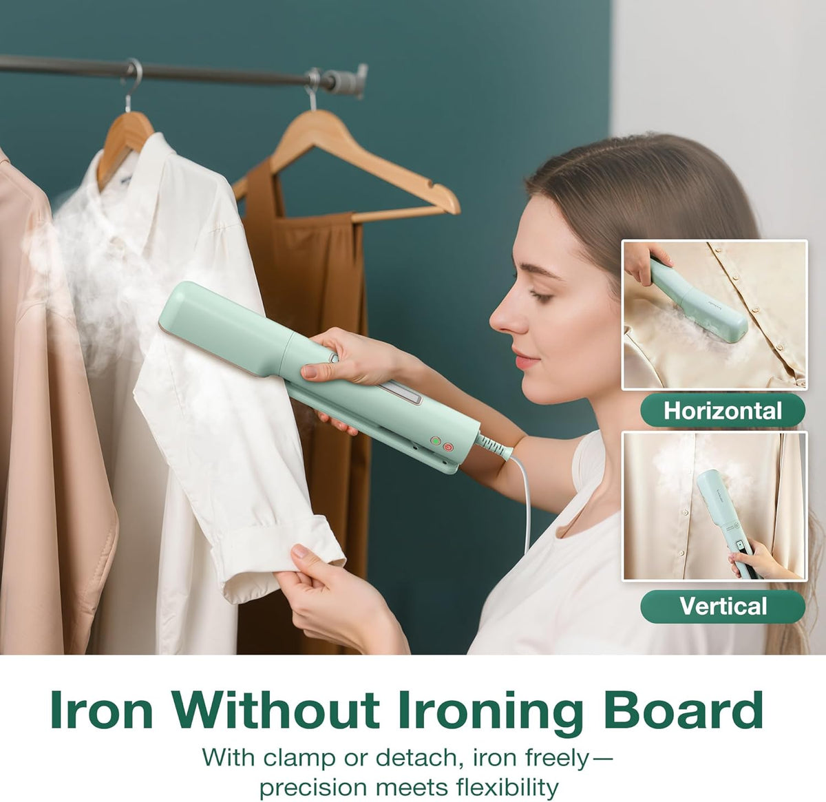 Newbealer 3in1 Clamp Travel Steam Iron with Global Voltage, 100-240V Clothes Steamer, Dry Ironing &
