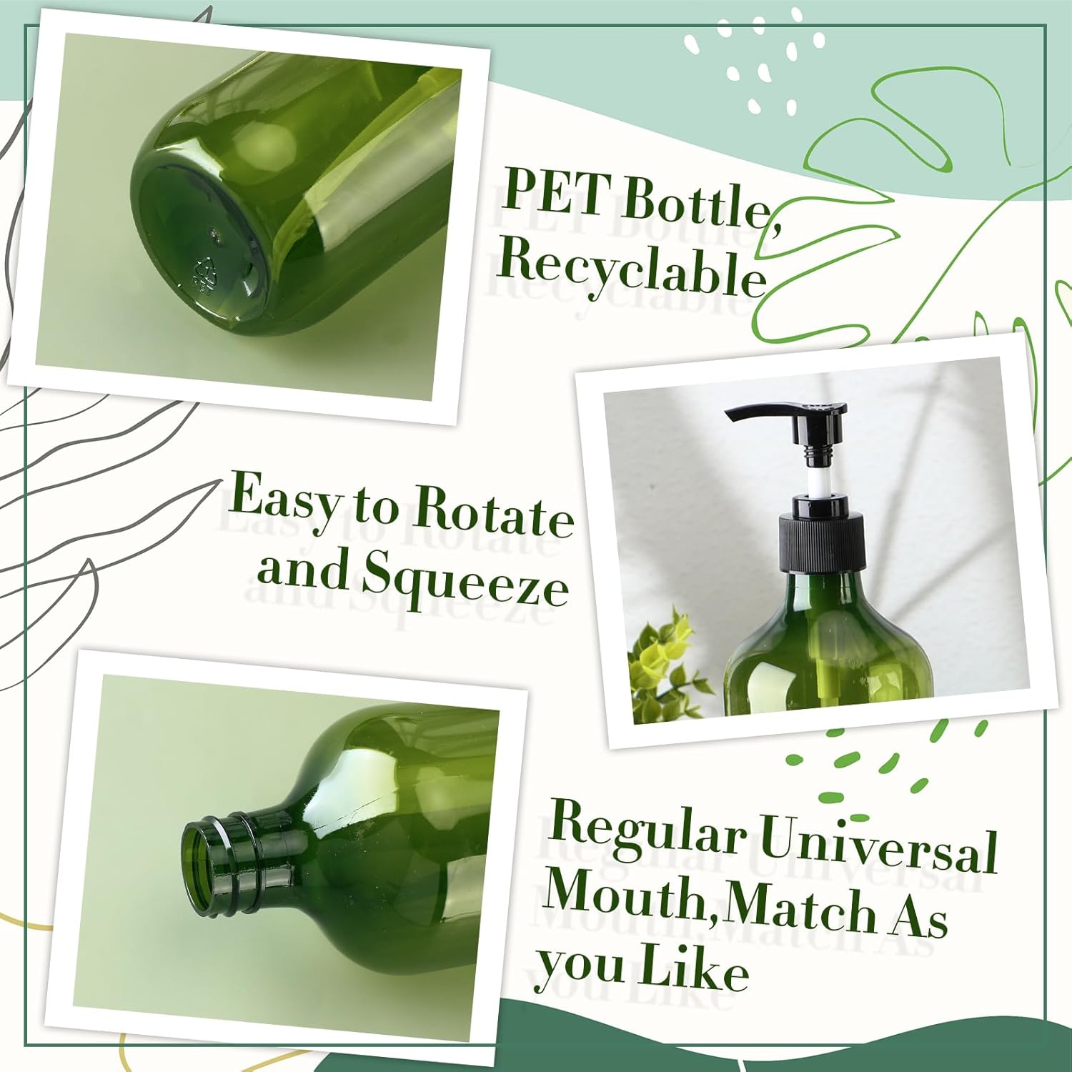 Tessco for you 12 Pack Green Soap Dispenser Empty Plastic Pump Bottles Dispenser Refillable Shampoo