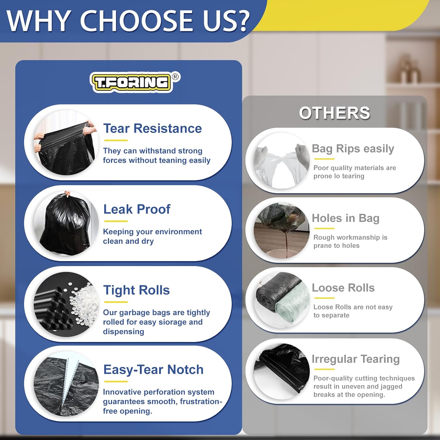 8 Gallon Trash Bags Heavy Duty - 30 Liters Black Garbage Bags,0.94 Mil Thick,220 Count,Medium