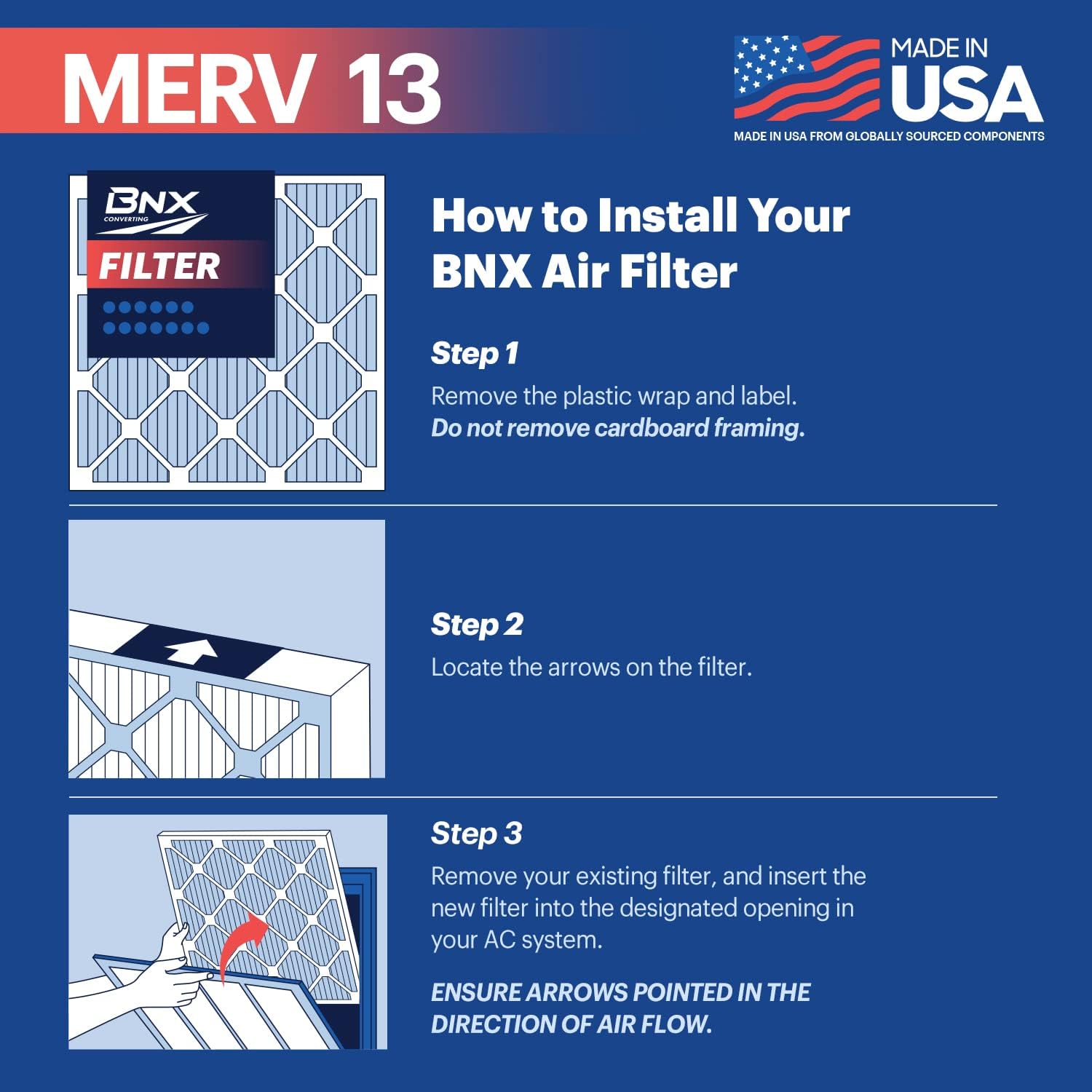 BNX TruFilter 12x12x1 Air Filter MERV 13 (6-Pack) - MADE IN USA - Electrostatic Pleated Air