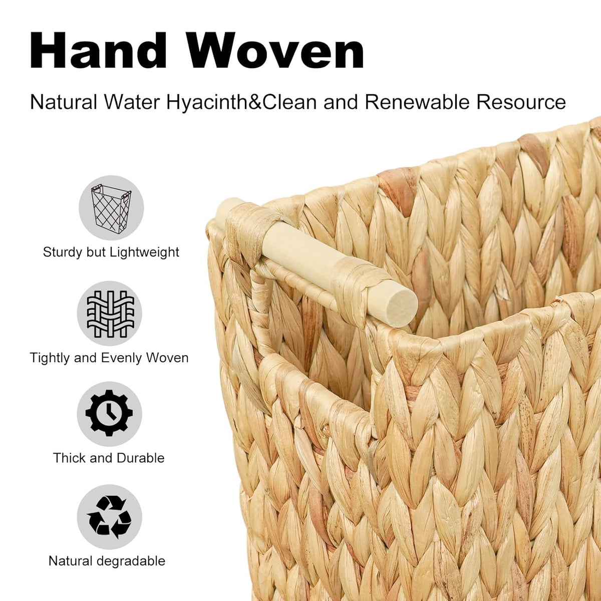 6 Gallon Wicker Trash Can with Wooden Handle,Wicker Waste Basket for Bathroom,Bedroom,Large Narrow