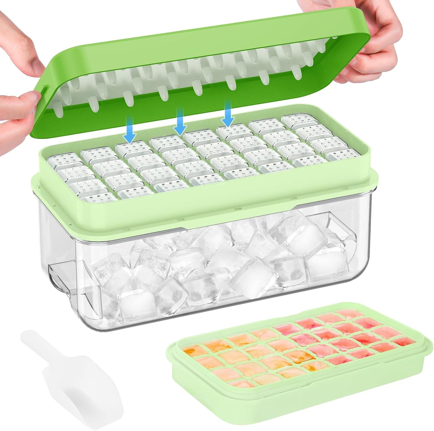 Ice Cube Tray with Lid and Bin, 32 pcs Ice Cubes Molds, Ice Trays for Freezer, Ice Cube Tray Mold