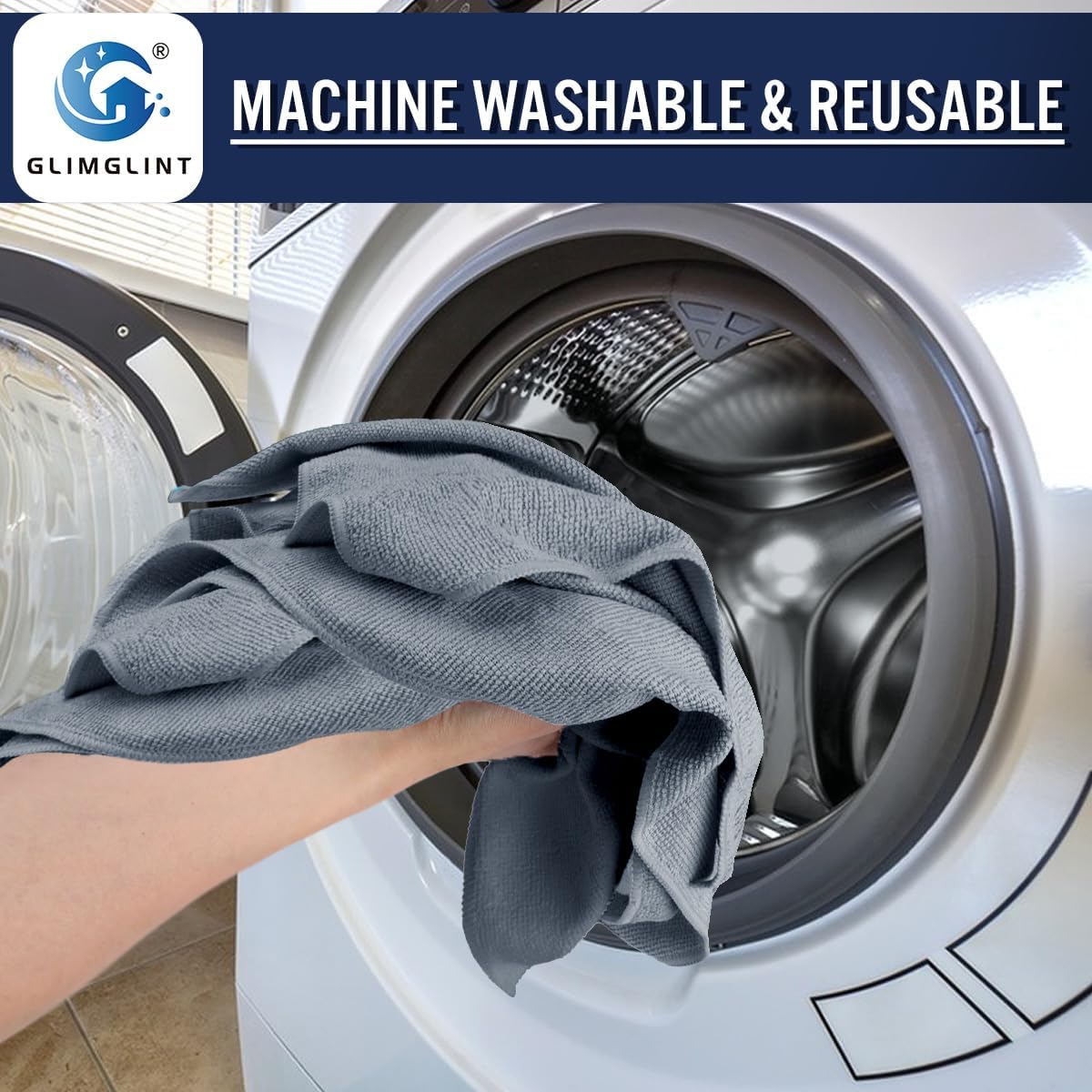 GLIMGLINT Grey Microfiber Cleaning Cloth, 12 Pack Cleaning Towels for Kitchen, Lint Free