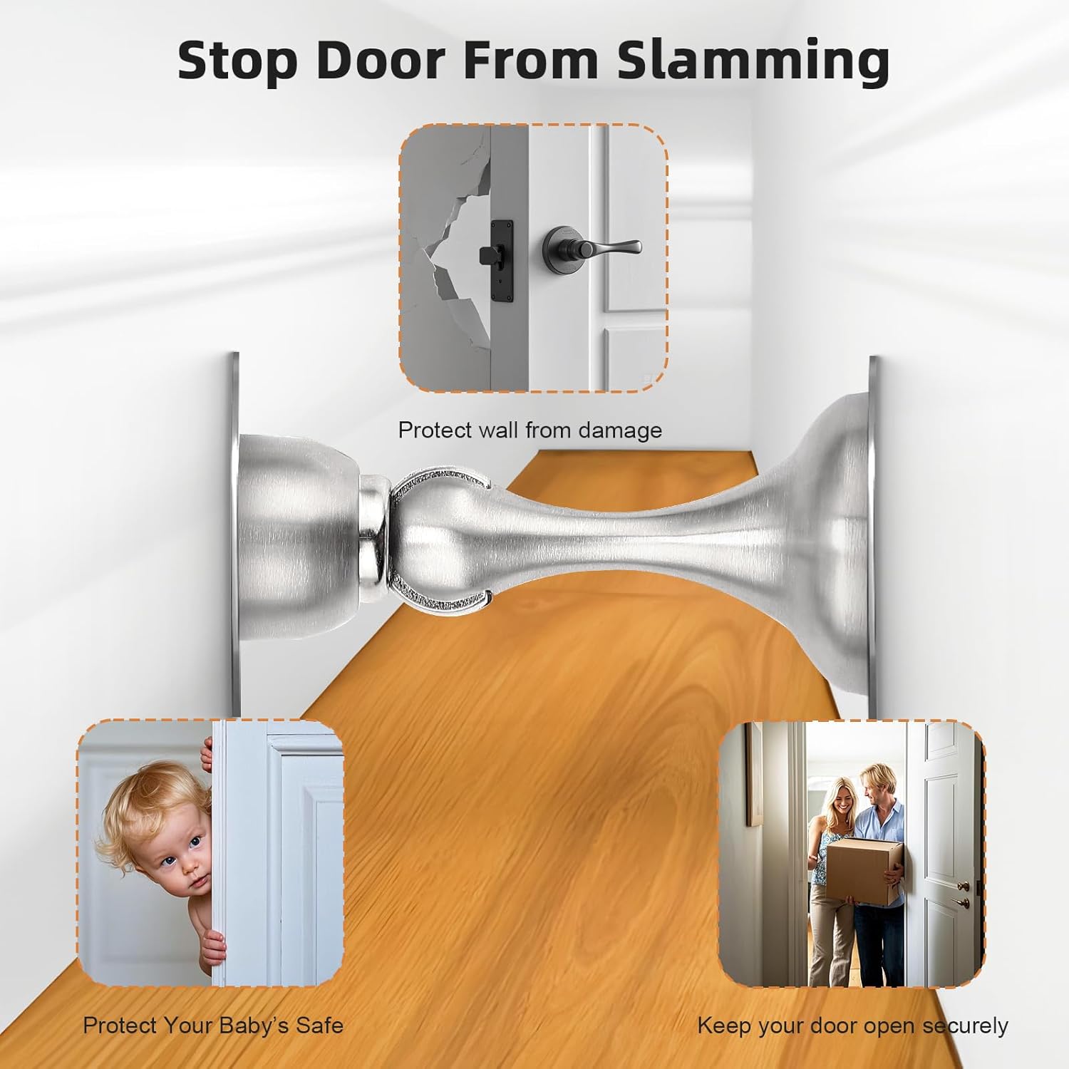 Probrico Brushed Nickel Magnetic Door Stoppers for Bottom of Door, Stainless Steel Magnet Door