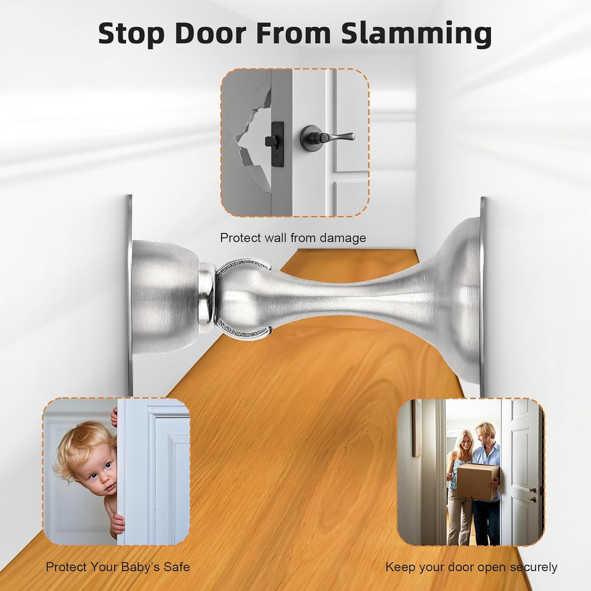 Probrico Brushed Nickel Magnetic Door Stoppers for Bottom of Door, Stainless Steel Magnet Door