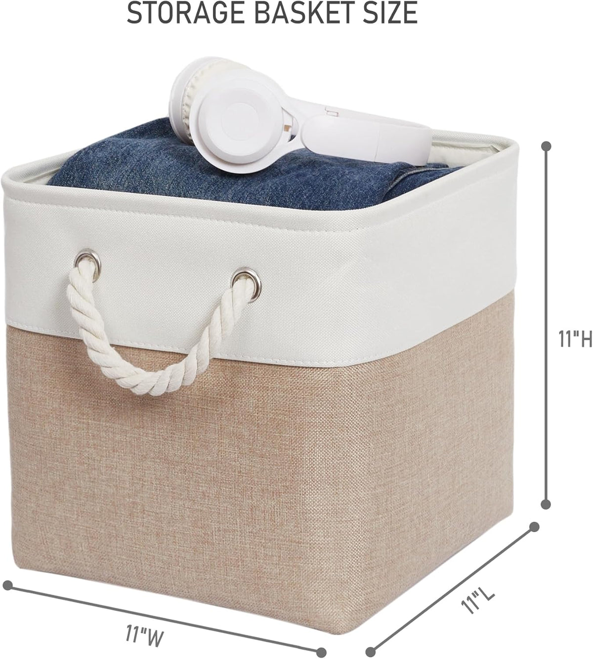 11 x 11 Inch Storage Cubes, 6 Pack Large Collapsible Fabric Storage Bin with Ropes, Foldable