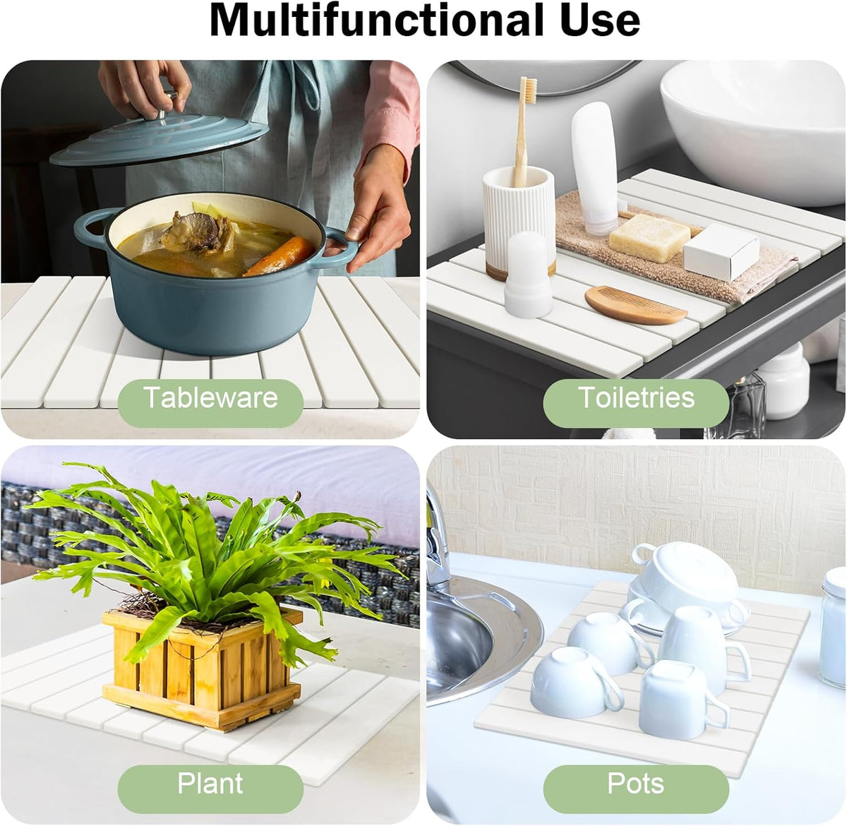 Stone Dish Drying Mat for Kitchen Counter,24"(L)×16"(W) Collapsible Fast-Drying Diatomaceous Earth