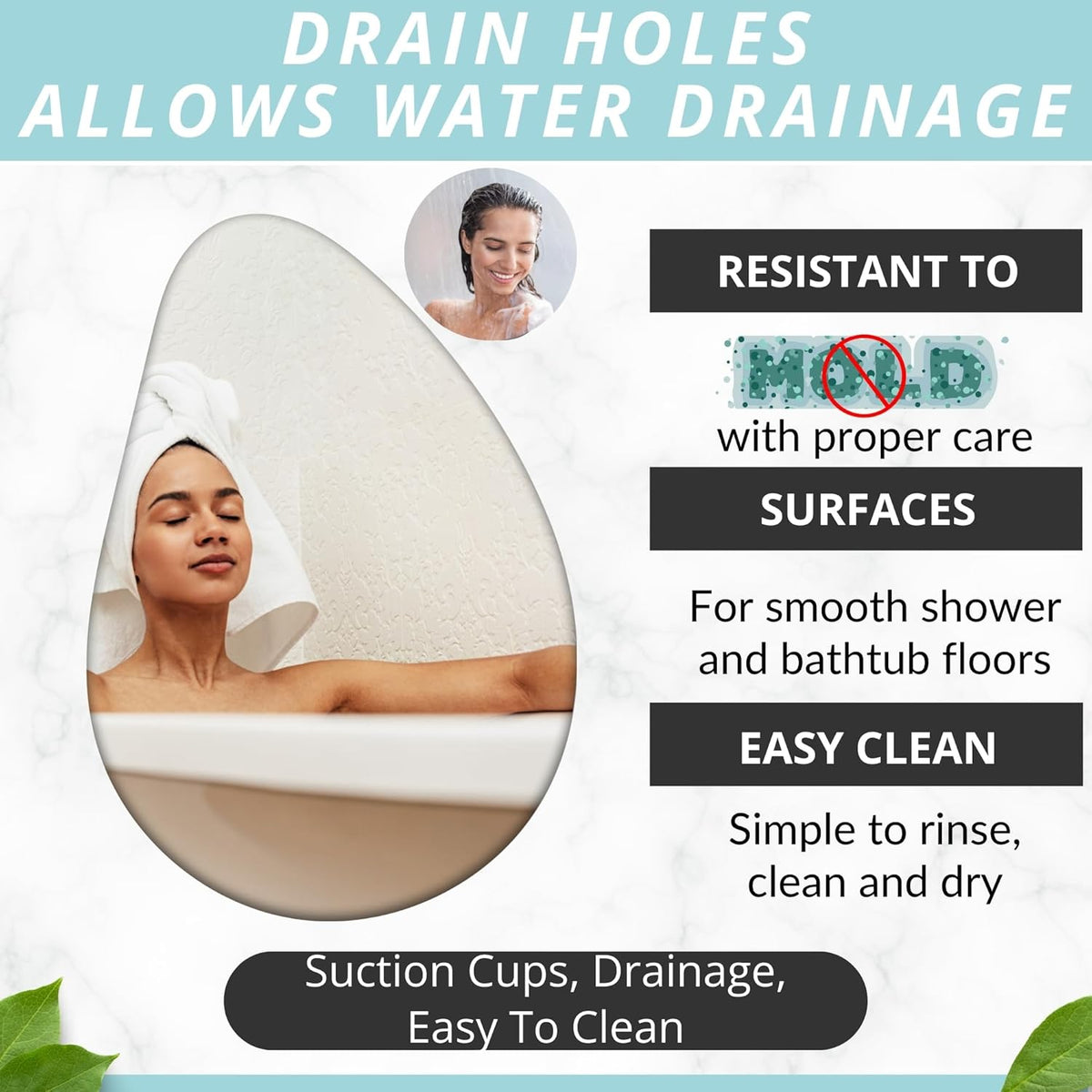 ENKOSI Bath Mat – Large 40 x 16 Inch Non-Slip Bathtub Mat with Secure Suction Cups & Drain Holes