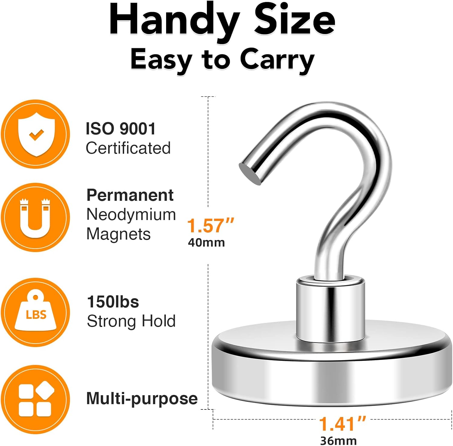 MIKEDE Magnetic Hooks Heavy Duty, 150LB+ Strong Neodymium Magnets for Refrigerator, Large Magnetic