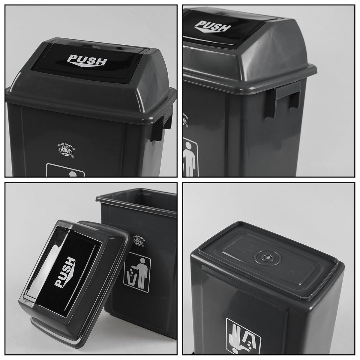 4 Pack Plastic Swing Lid Trash Can, 6 Gallon Trash Cans with Swing Lid, Grey