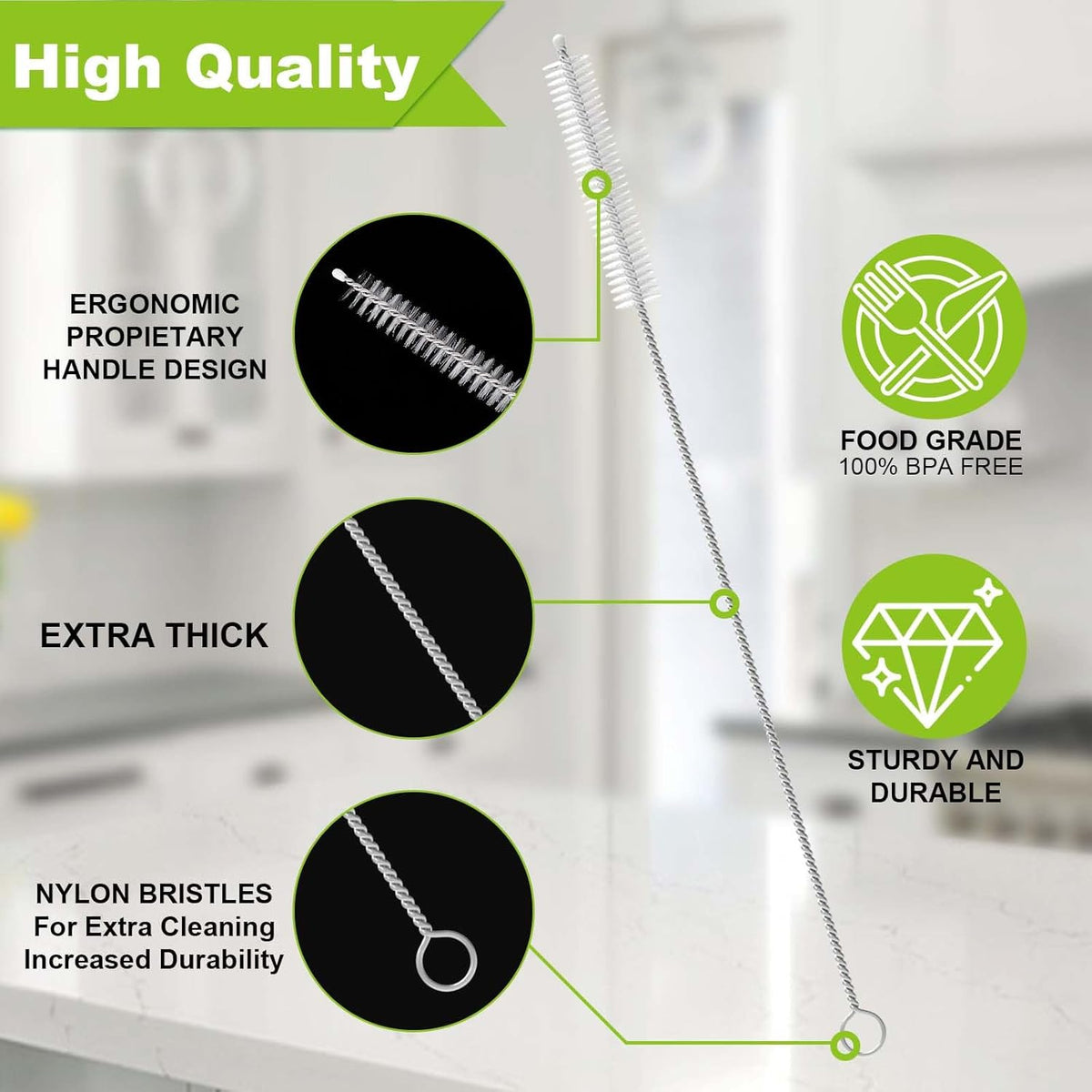 Long Straw Cleaner Brush Set Travel: 8 Pack Straw Brush Cleaner for Cleaning Straws, Stainless