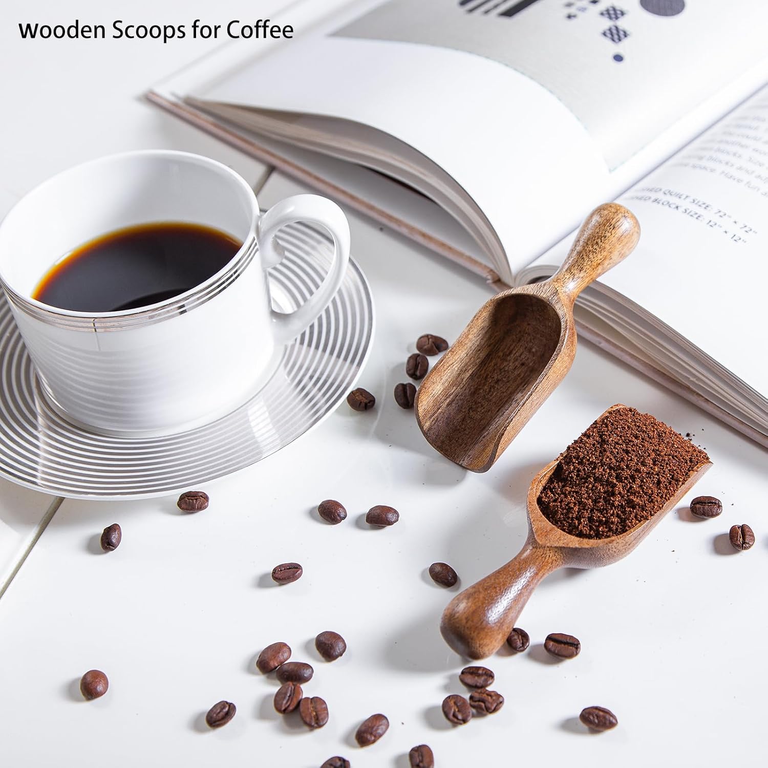 Wooden Scoop for Canisters 6PCS Acacia Wood Scoops for Jars Measuring Spoons for Ground Coffee
