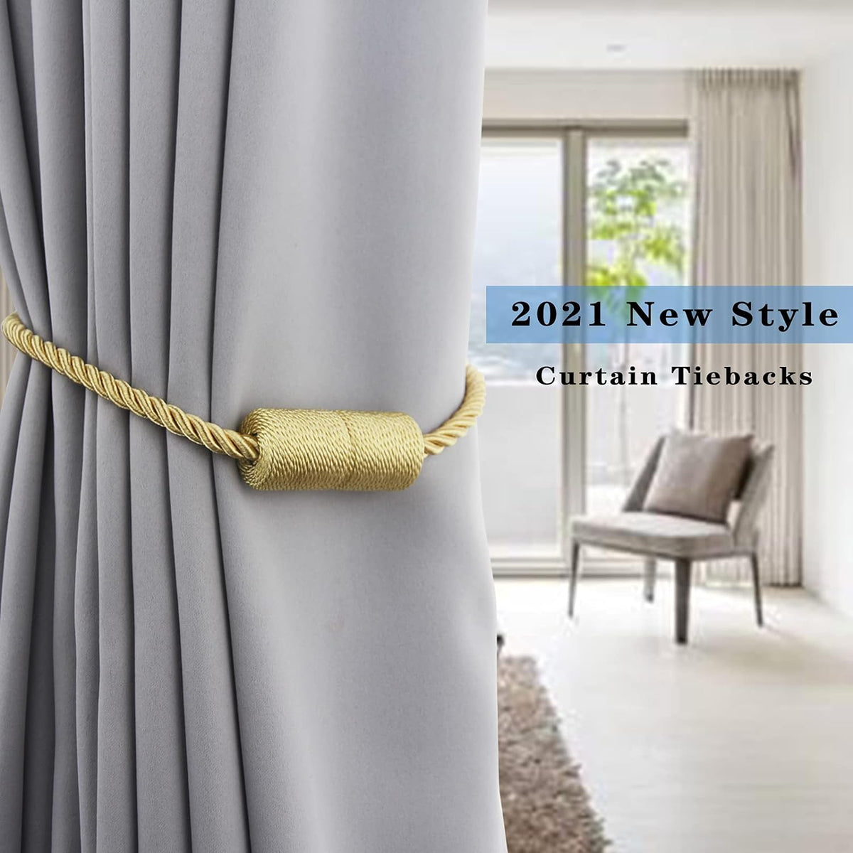 4 Pack Gold Strong Magnetic Curtain Tiebacks Outdoor Elegant Decorative Tie Backs Modern Rope