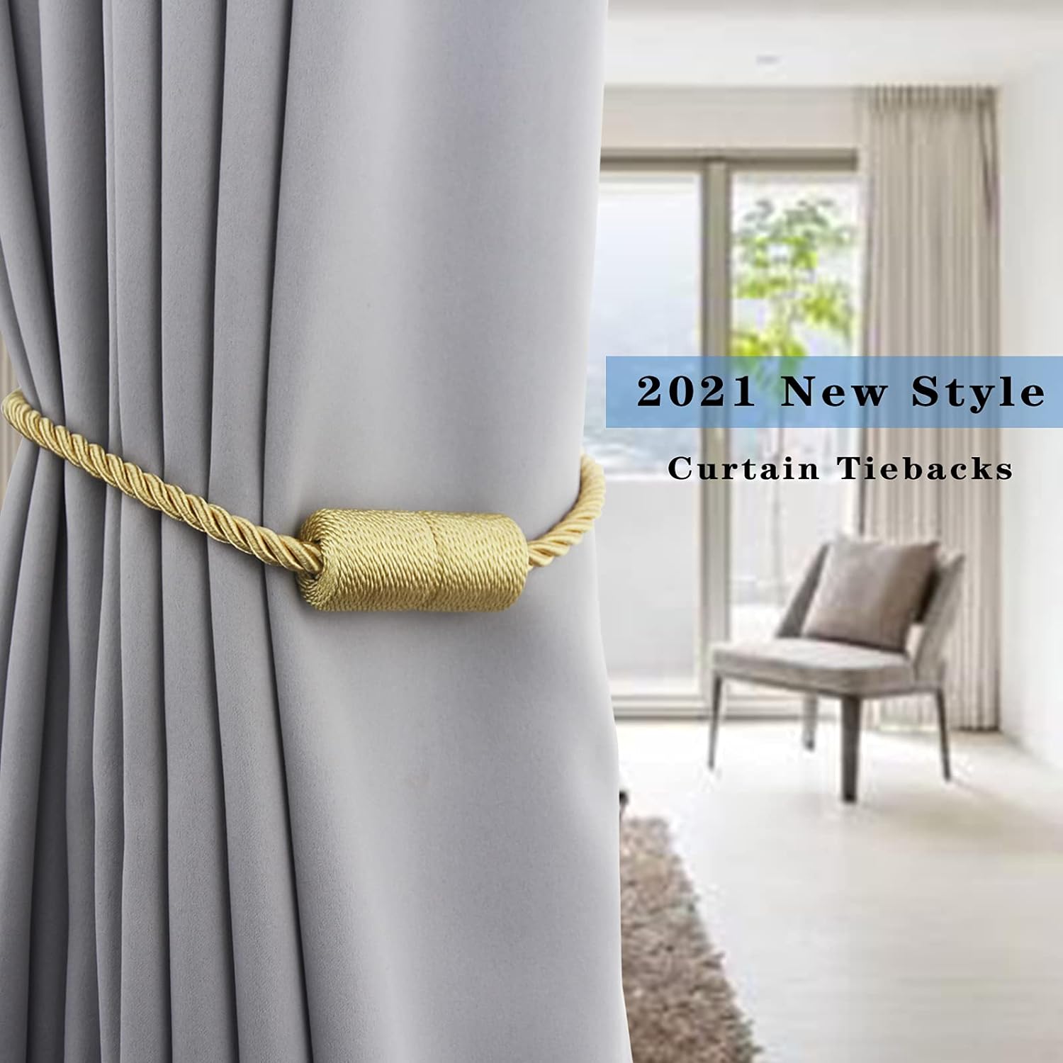 4 Pack Gold Strong Magnetic Curtain Tiebacks Outdoor Elegant Decorative Tie Backs Modern Rope