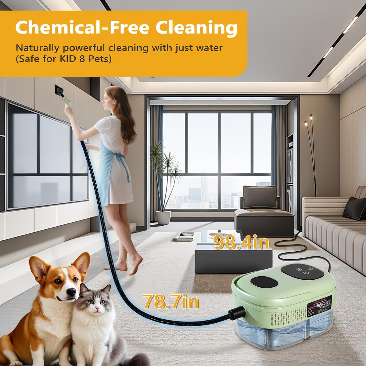 Steam Cleaner, 15s Heat-Up, 6-Level Adjustable Handle, High Pressure Steamer for Cleaning with 11