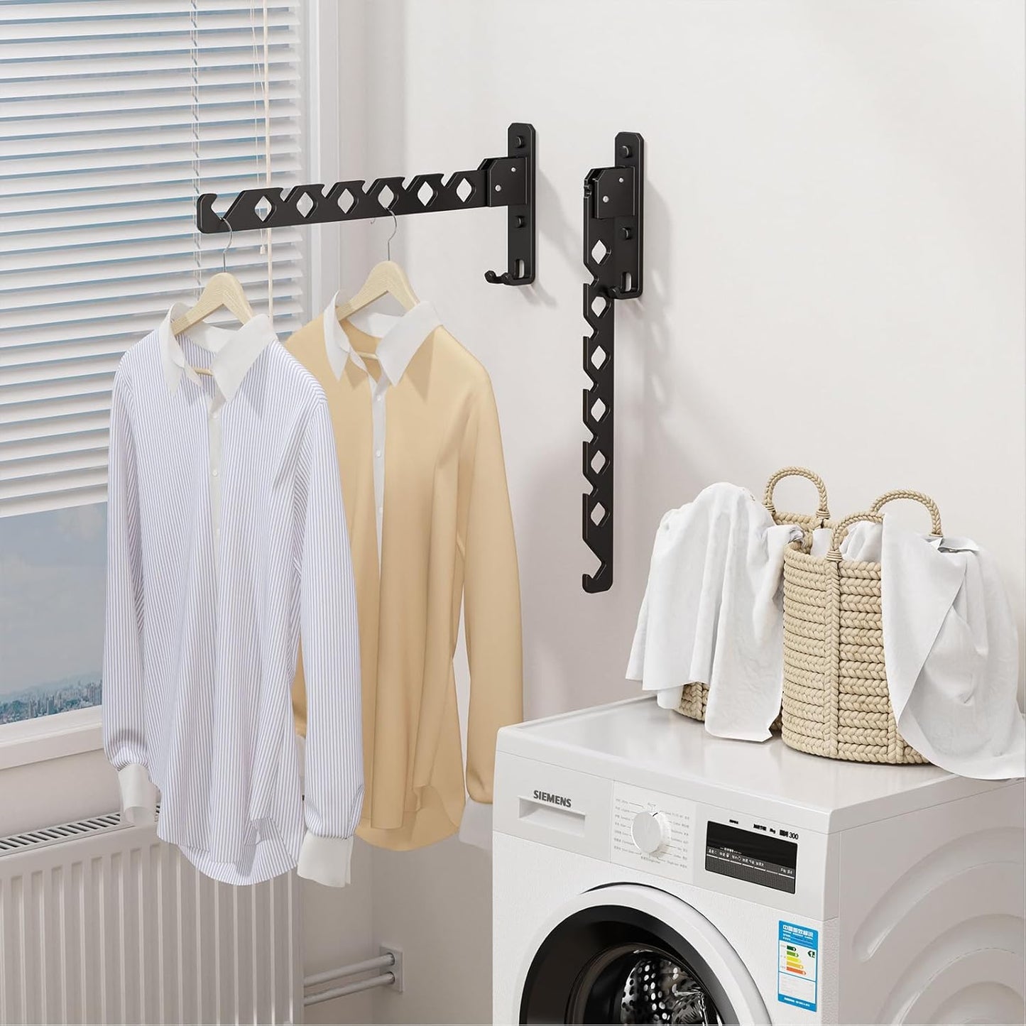 Wall Mounted Clothes Drying Rack, Wall Clothes Hanger Hook for Laundry Room Hanger Foldable, Wall