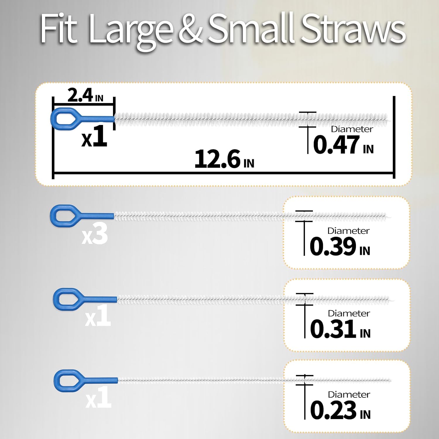 6 Pack Straw Cleaner Brush - 12.6 Inch Extra Long Straw Cleaners Different Sizes and Comfortable