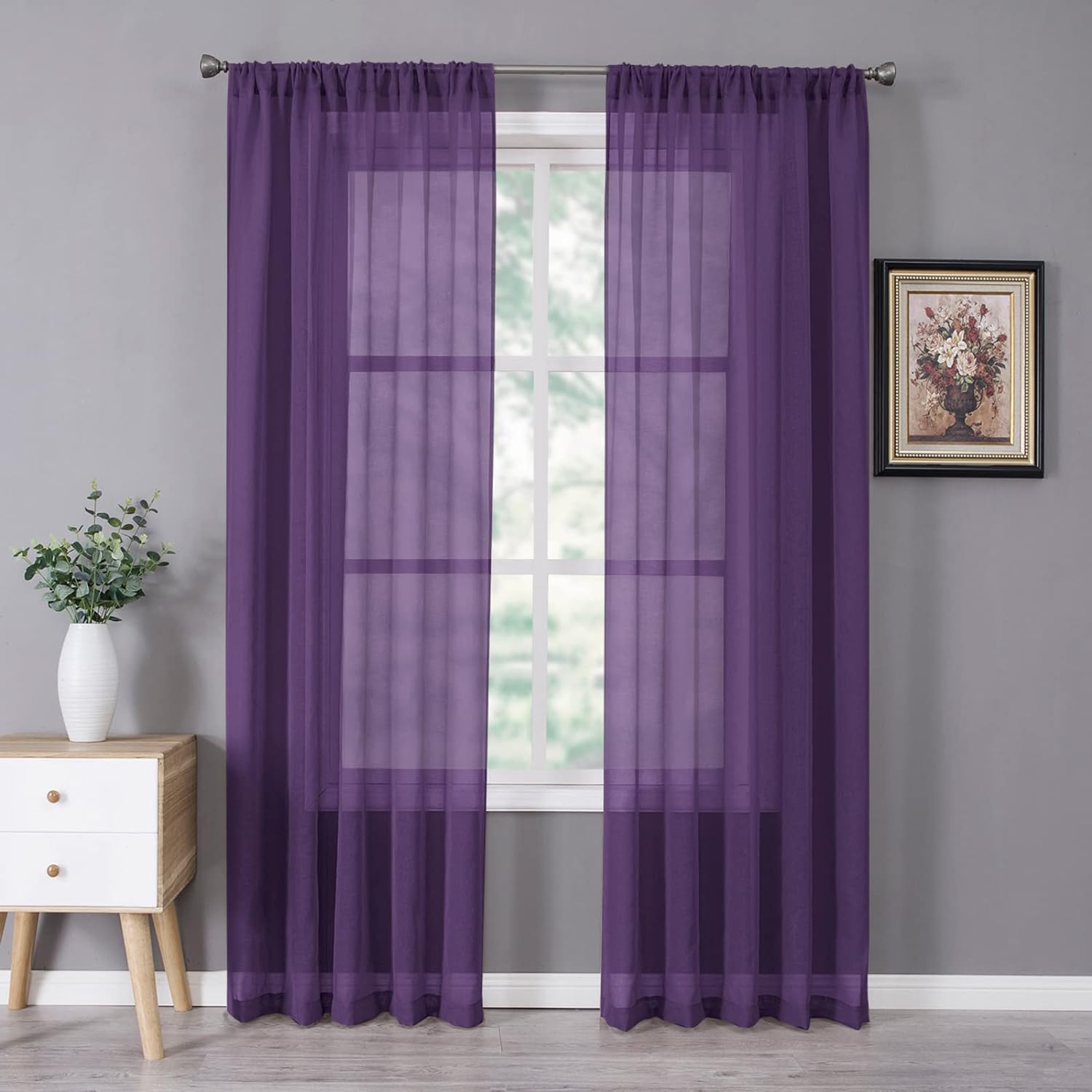 Tollpiz Sheer Curtain Linen Textured Living Room Curtains Sheer Light Filtering Rod Pocket Voile