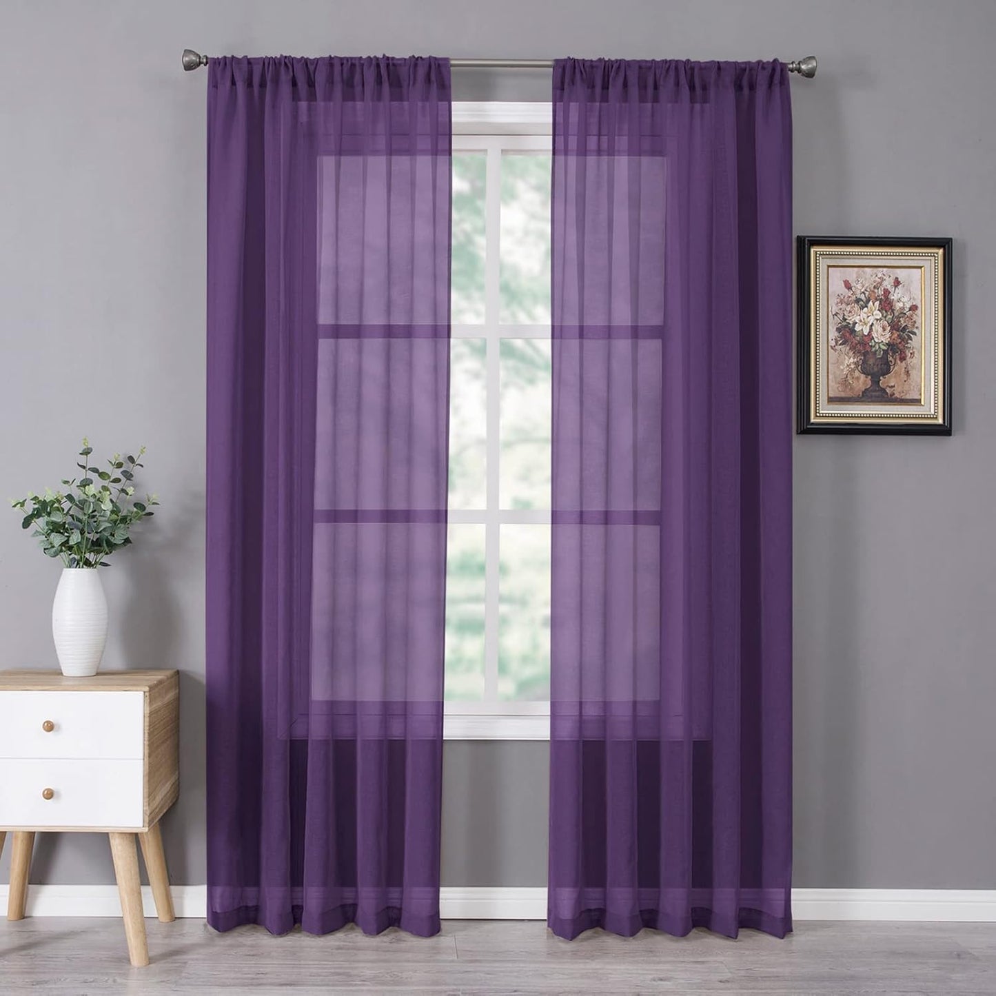 Tollpiz Sheer Curtains Bedroom Linen Textured Curtain Sheers Light Filtering Voile Rod Pocket