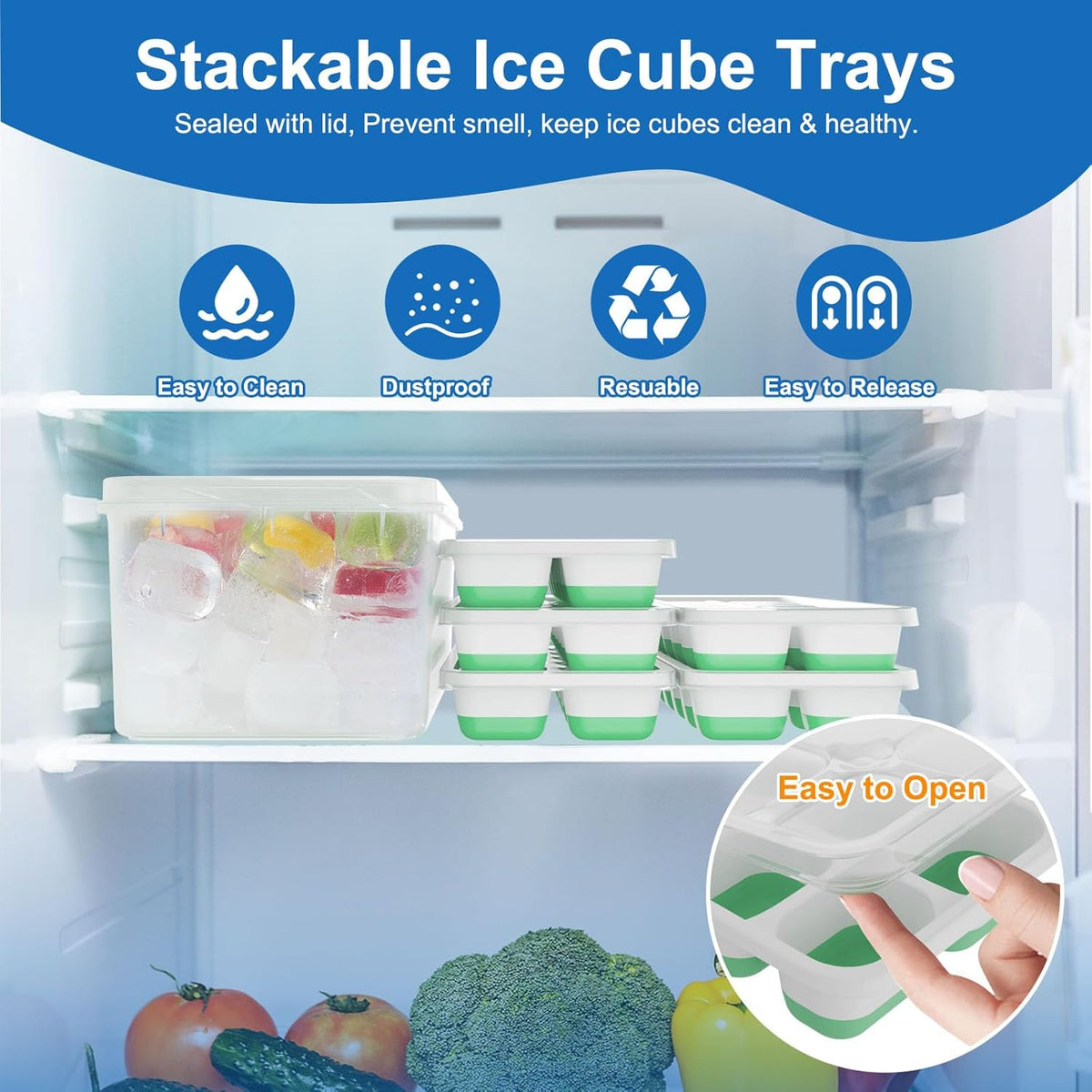 Ice Cube Tray 5 Pack, 60 Cubes (14 per Tray) Silicone Ice Cube Trays with Spill-Resistant Lids