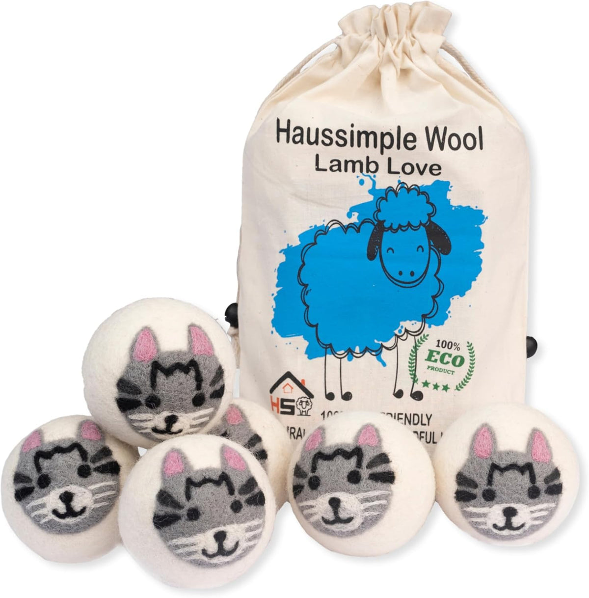 Wool Dryer Balls Organic Felt 6 Pack Laundry Fabric Softener, Extra Large Reusable Handmade Natural