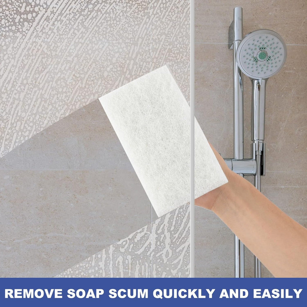 Handled Bath Scrubber, Bathroom Scouring Pad, Heavy Duty Cleaning Sponge Scrub Brush, Non-Scratch