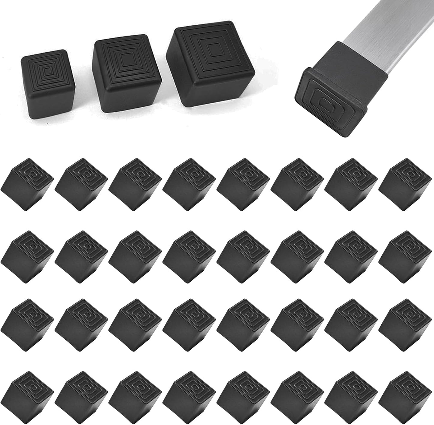 32 Pcs 1" x 1" Square Rubber Chair Leg Caps, PVC Table Leg Covers, Flexible & Anti-Slip Furniture